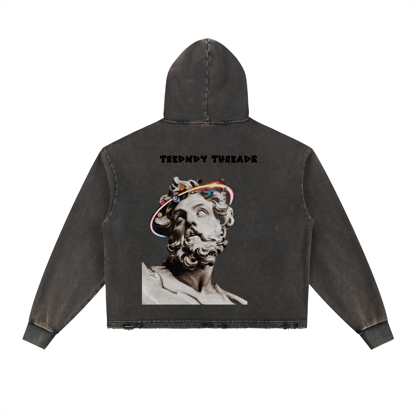 Vintage Washed Frayed-Hem Hoodie