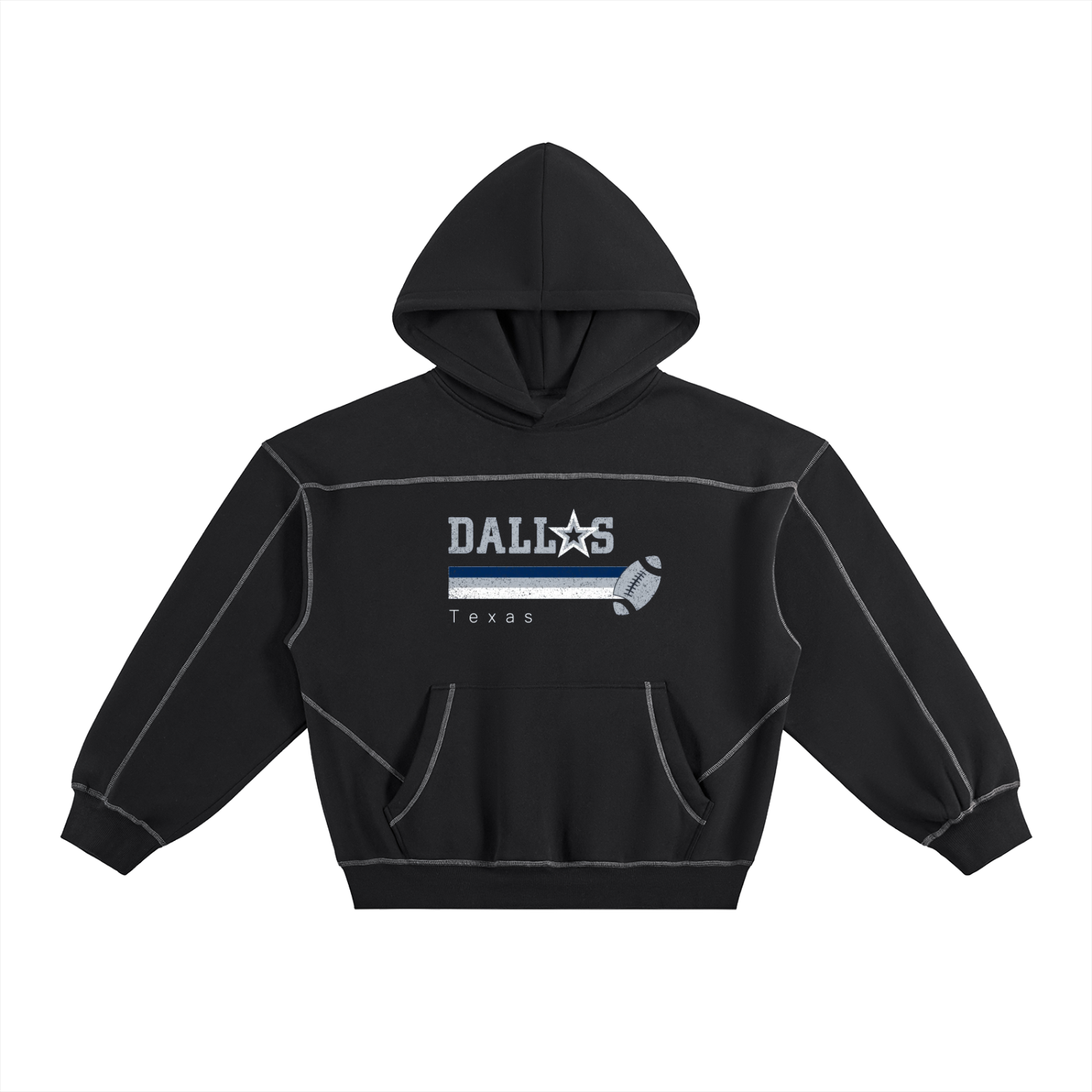 Contrast-Stitched Boxy Fleece Hoodie