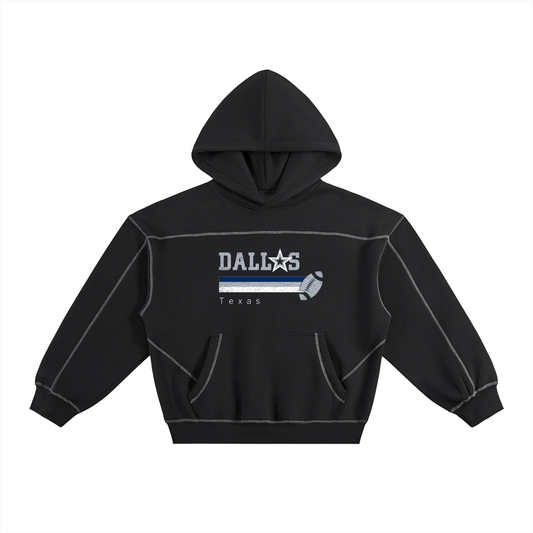 Contrast-Stitched Boxy Fleece Hoodie